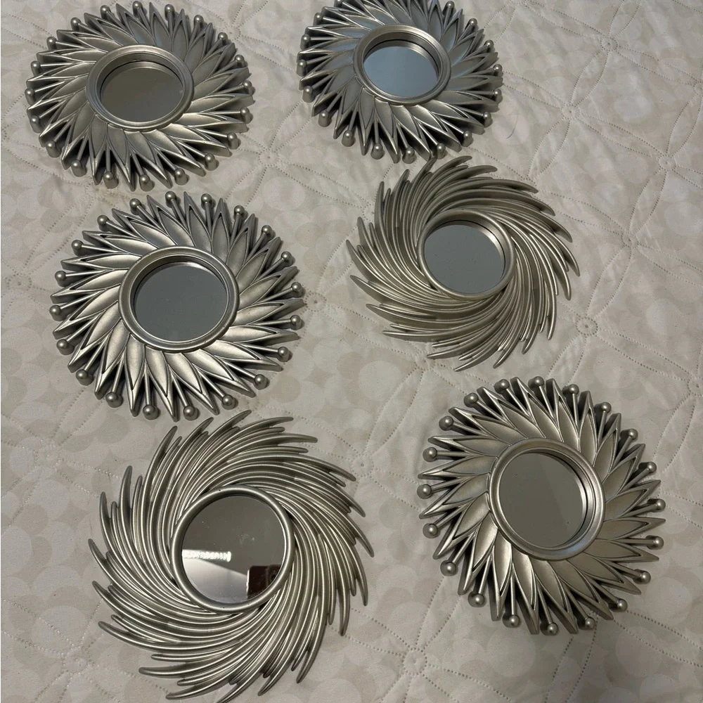 Silver Sunburst Wall Mirrors Set
